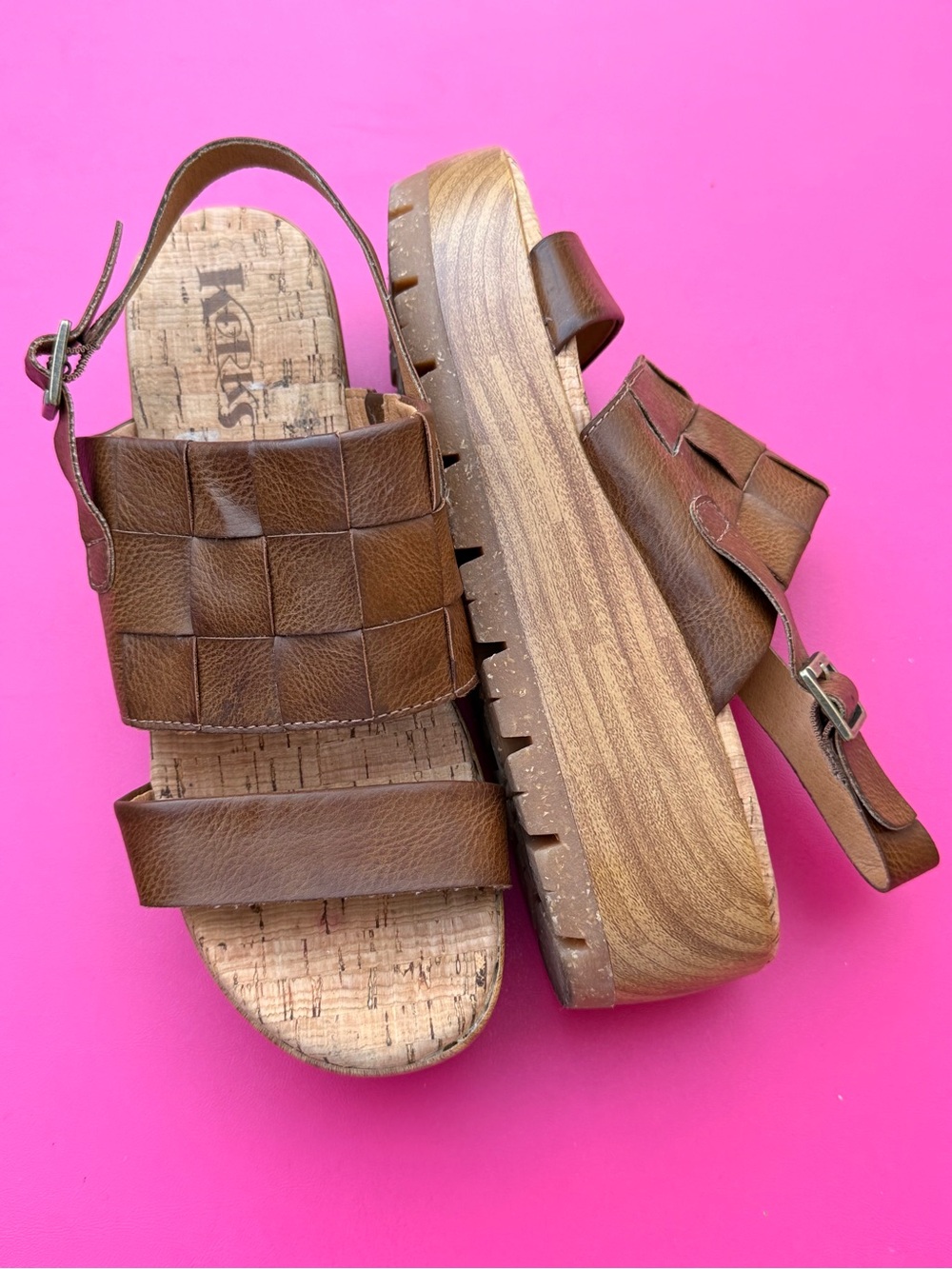 Korks Fraya Wedge Platform Sandal Size 7 Vegan Leather Cork Footbed Slingback 7M